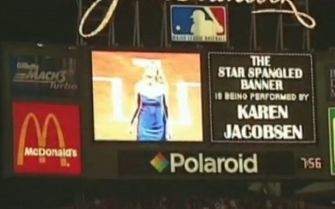 Karen Jacobsen performs The Star Spangled Banner, Fenway Park Boston – August 2003